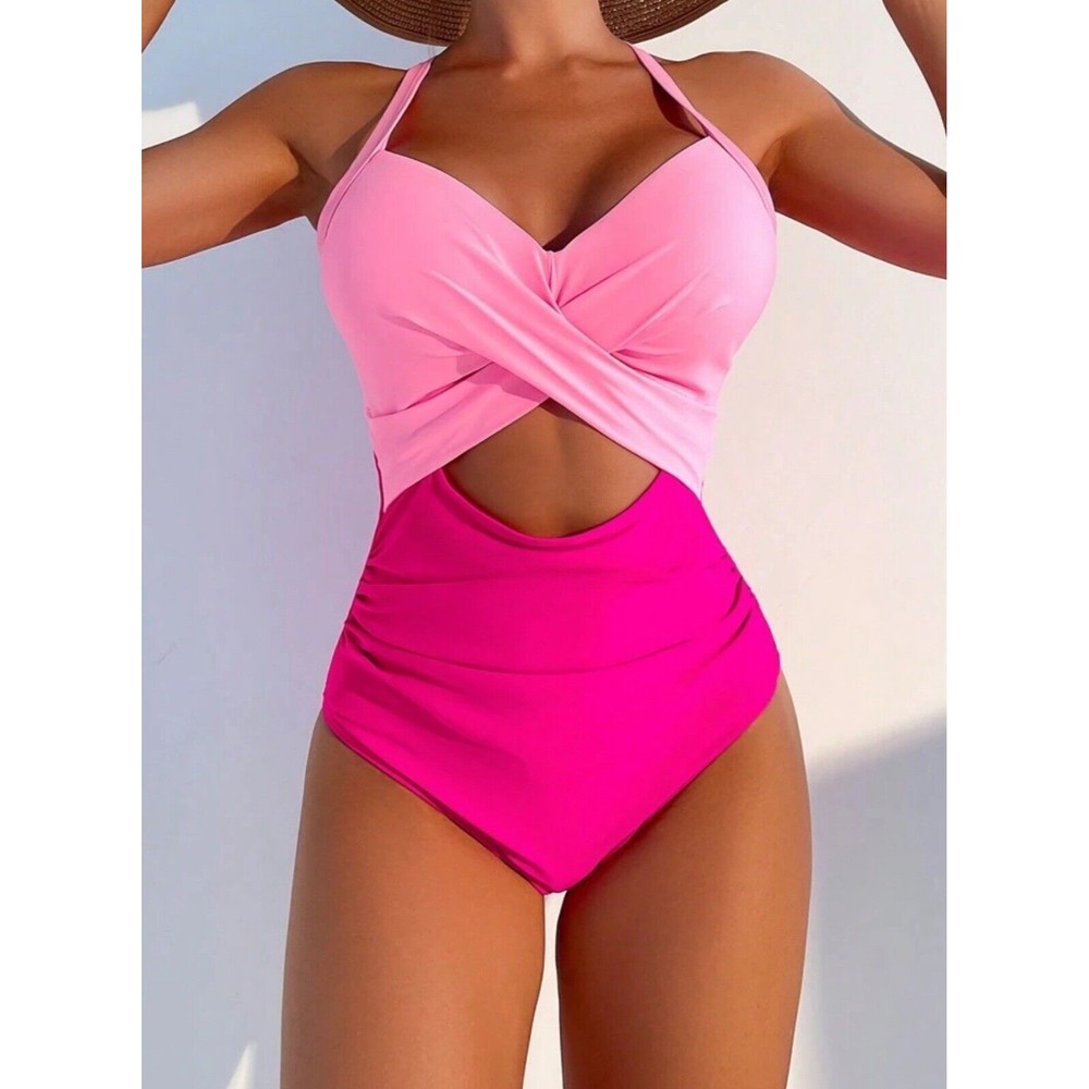 Women Plus Size One Piece Swimsuits V Neck Tummy Control Bathing Suits